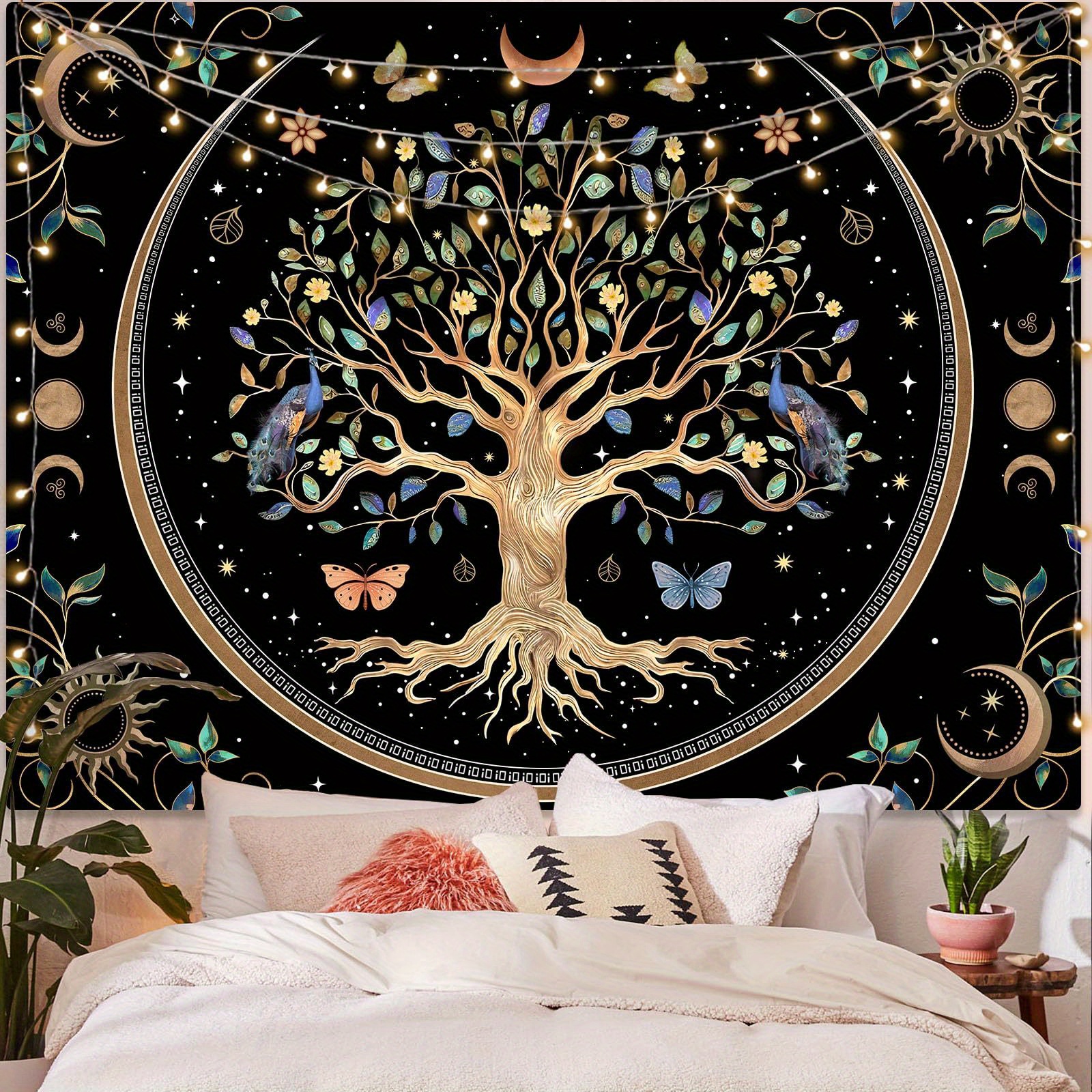 Life Tree Tapestry Wall Hanging - Bohemian Hippie Wishing Tree Tapestries  Psychedelic Wall Carpet Mystic Aesthetic Wall Tapestry for Living Room