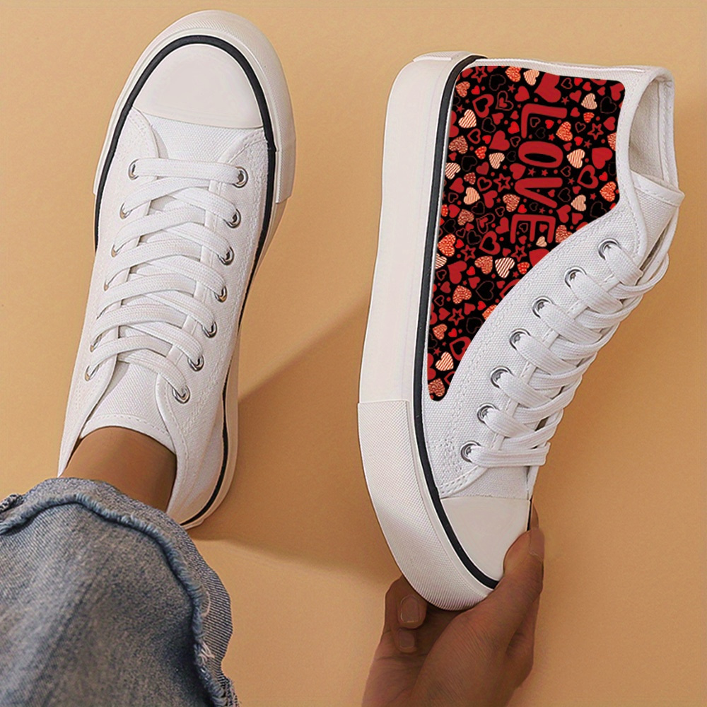 Love Print Chunky Canvas Sneakers High Top Skate Shoes