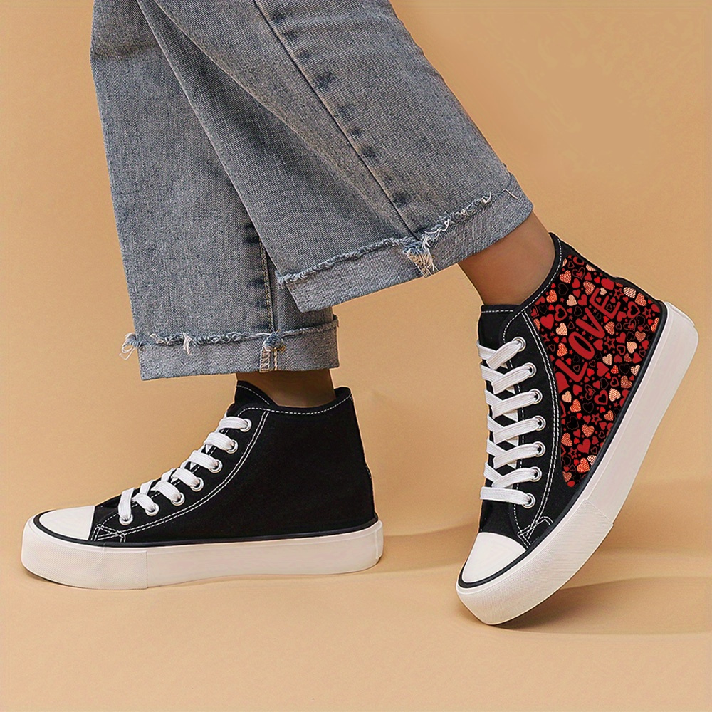 Love Print Chunky Canvas Sneakers High Top Skate Shoes