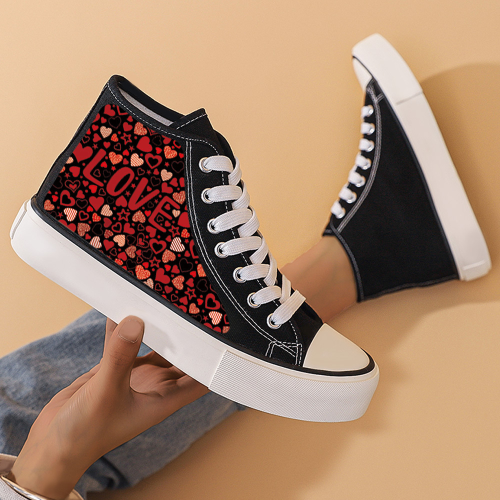 Love Print Chunky Canvas Sneakers High Top Skate Shoes