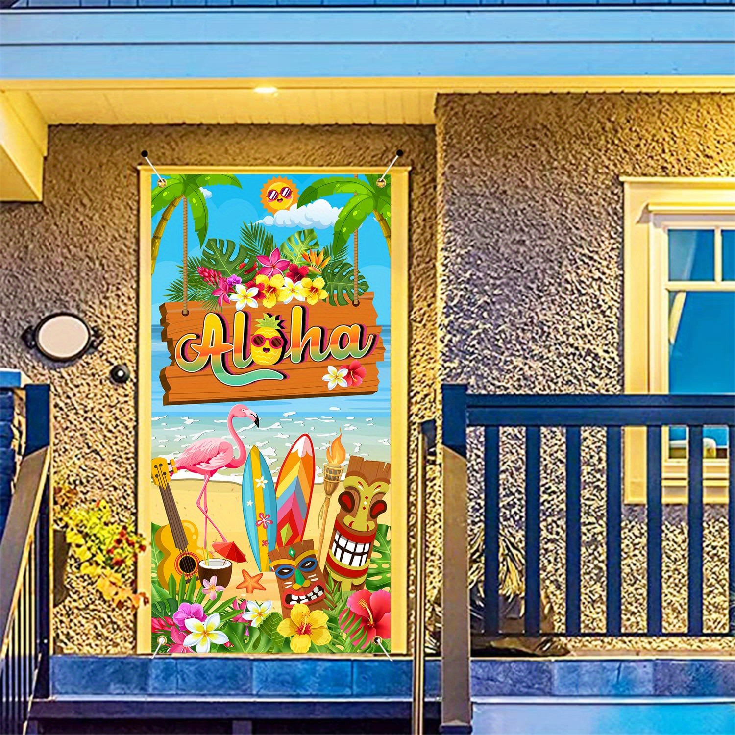 1pc 70x35 inch door cover banner vinyl hawaiian door cover large luau door cover aloha banner for hawaiian luau decorations summer luau beach hawaiian themed party decorations