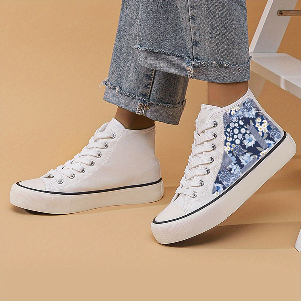 Vintage Floral Print Canvas Sneakers Chunky High Top