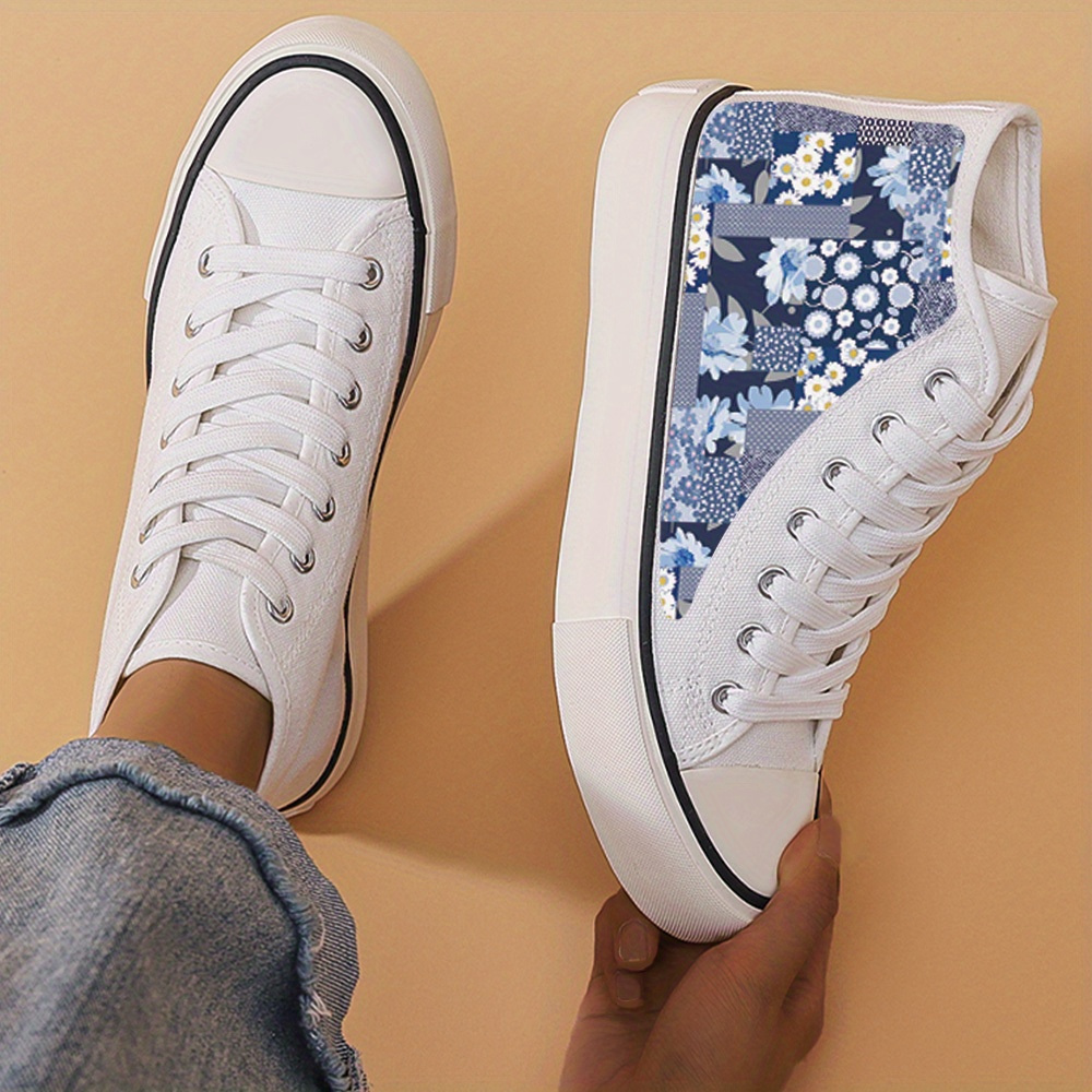 Vintage Floral Print Canvas Sneakers Chunky High Top