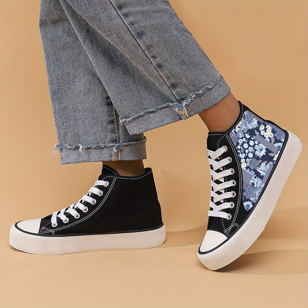 Vintage Floral Print Canvas Sneakers Chunky High Top