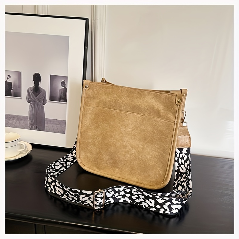 Khaki Leopard Print Strap Cross Body Bag