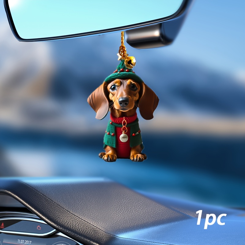 1 Stück Weihnachten Spaß Tragen Kleidung Dackel Hund Design Auto Anhänger,  2D Acryl Flache Auto Innendekoration Anhänger