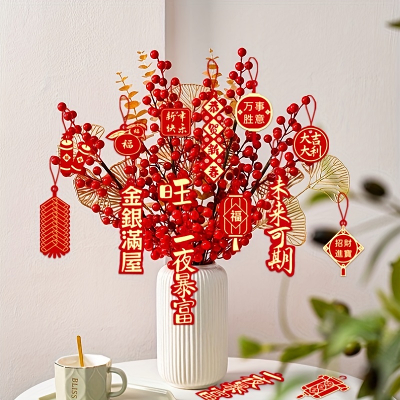 Artificial Spring Festival Centerpiece Decoration, Potted Red Picks for  Home Office Chinese New Year Decor , Style D 