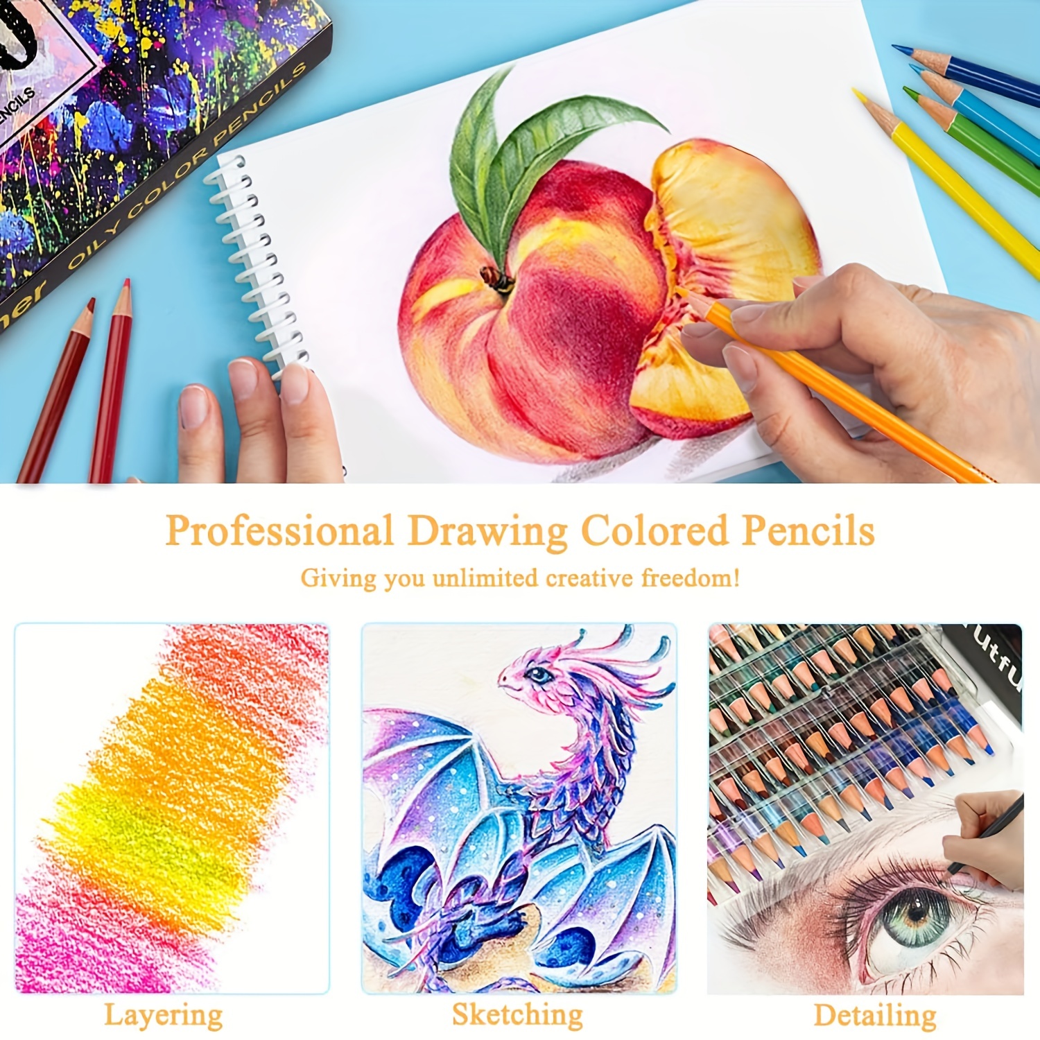Brutfuner-Crayon de couleur pastel à l'huile pour croquis, document  lumineux, crayon non coupé pour le dessin, école, étudiant, fournitures  d'art, 80
