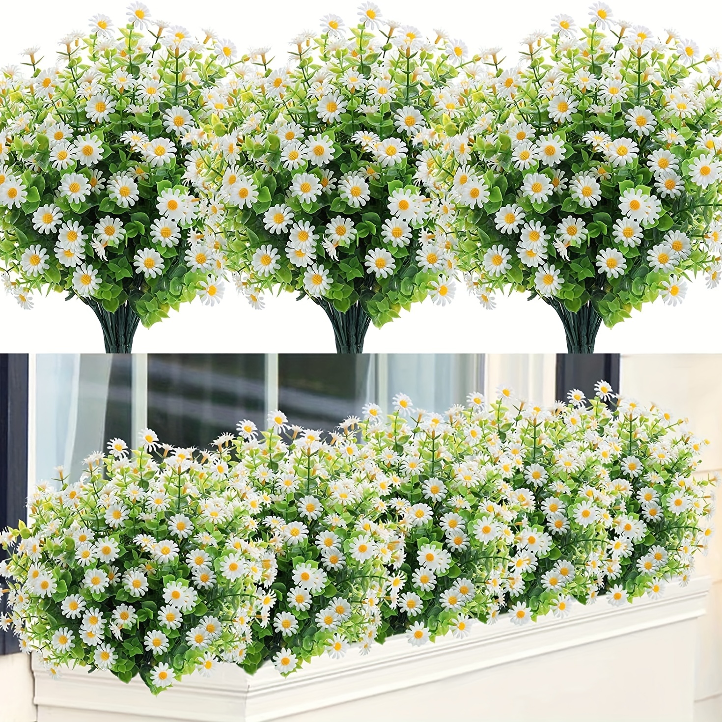 8pcs Artificial Daisy Flowers Artificial Flowers Green Plastic Shrubs Fake  Flowers Indoor Outdoor