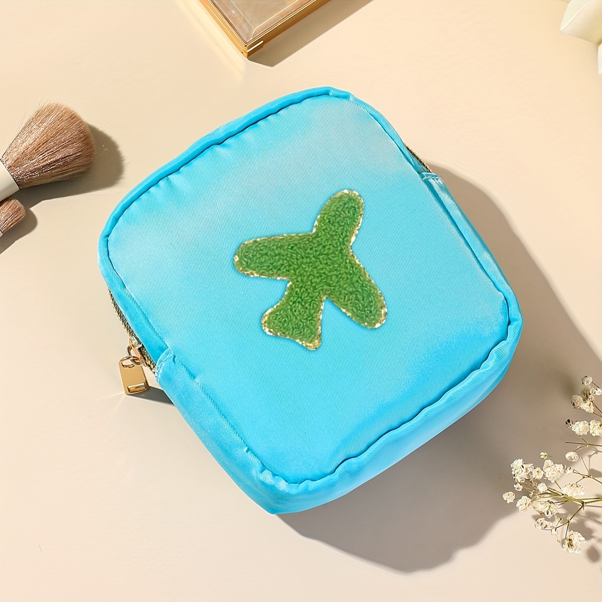 Chenille Patched Sanitary Napkin Storage Bag Zipper Pouch