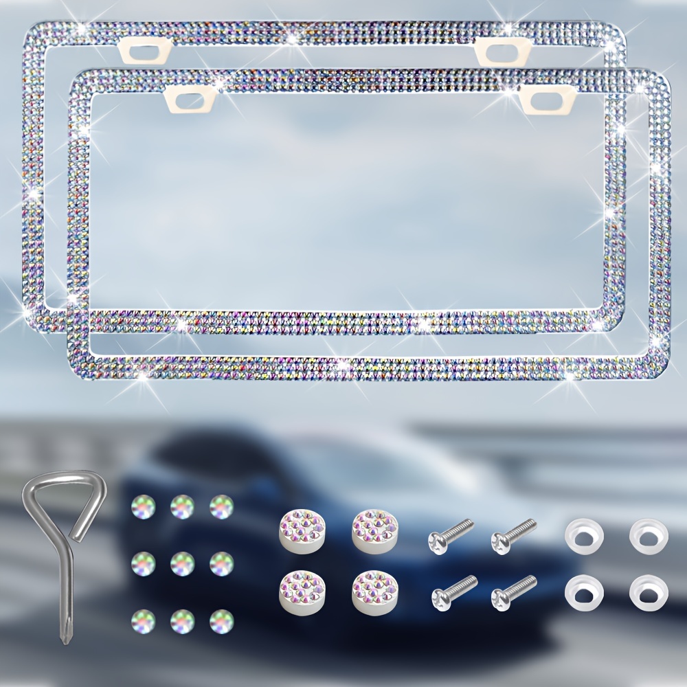 2pcs Bling License Plate Frame Handcrafted Stainless Steel Frame With