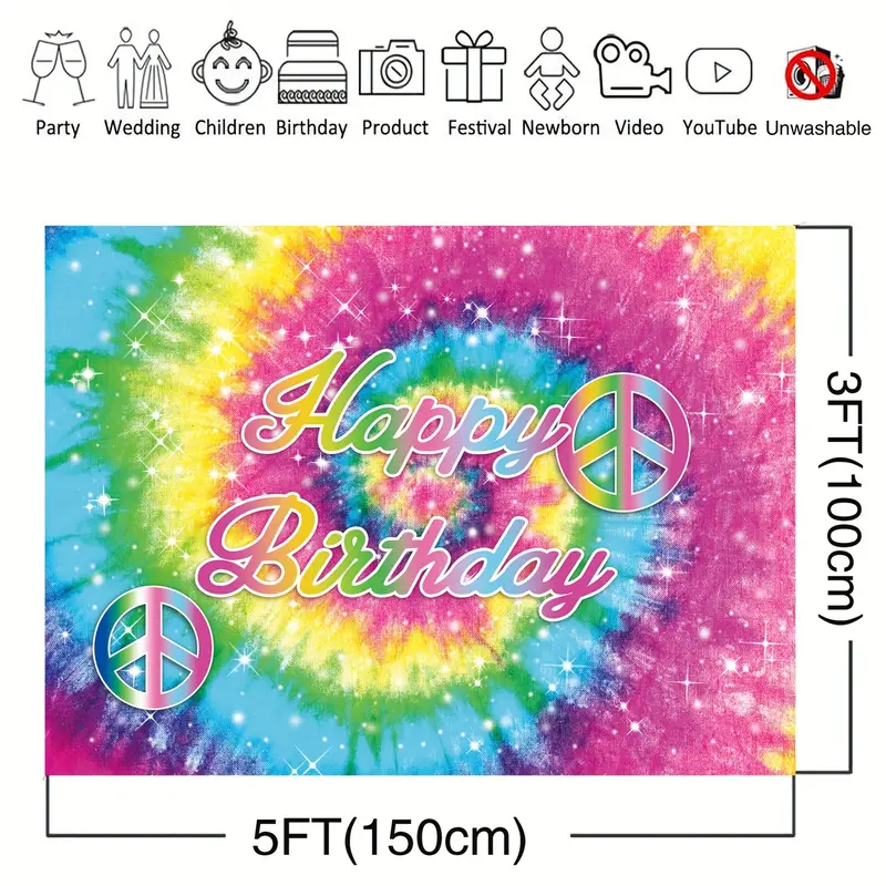 Tie Dye Birthday Party Backdrop 60s Hippie Themed Happy - Temu