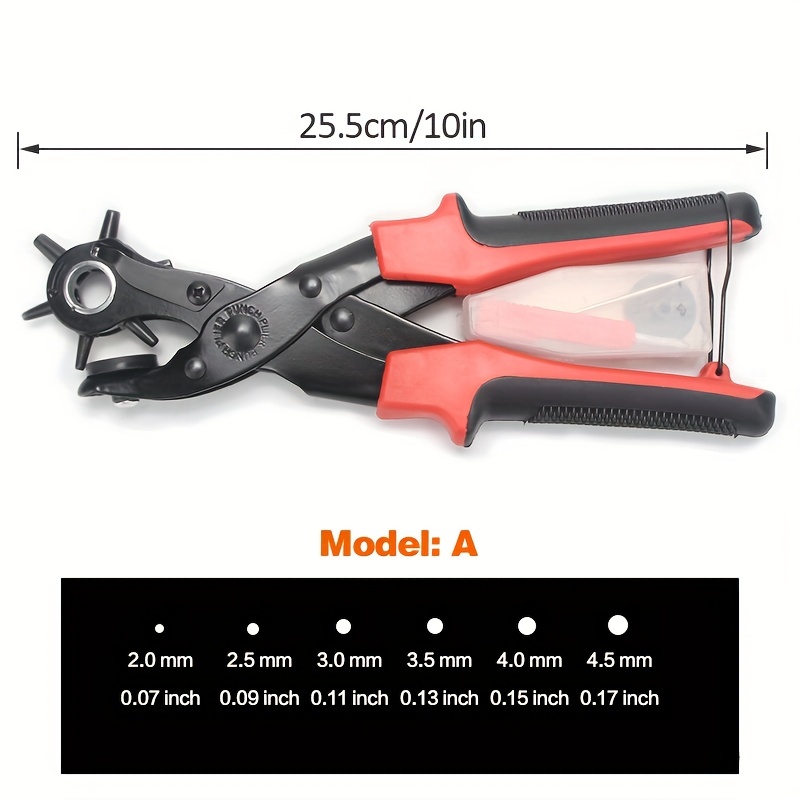 Leather Hole Punch, Belt Hole Puncher, Heavy Duty Revolving Punch Plier  With 6 Holes, Multi Sized For Belts, Crafts, Card, Rubber, Etc.(1pc, Red  And B