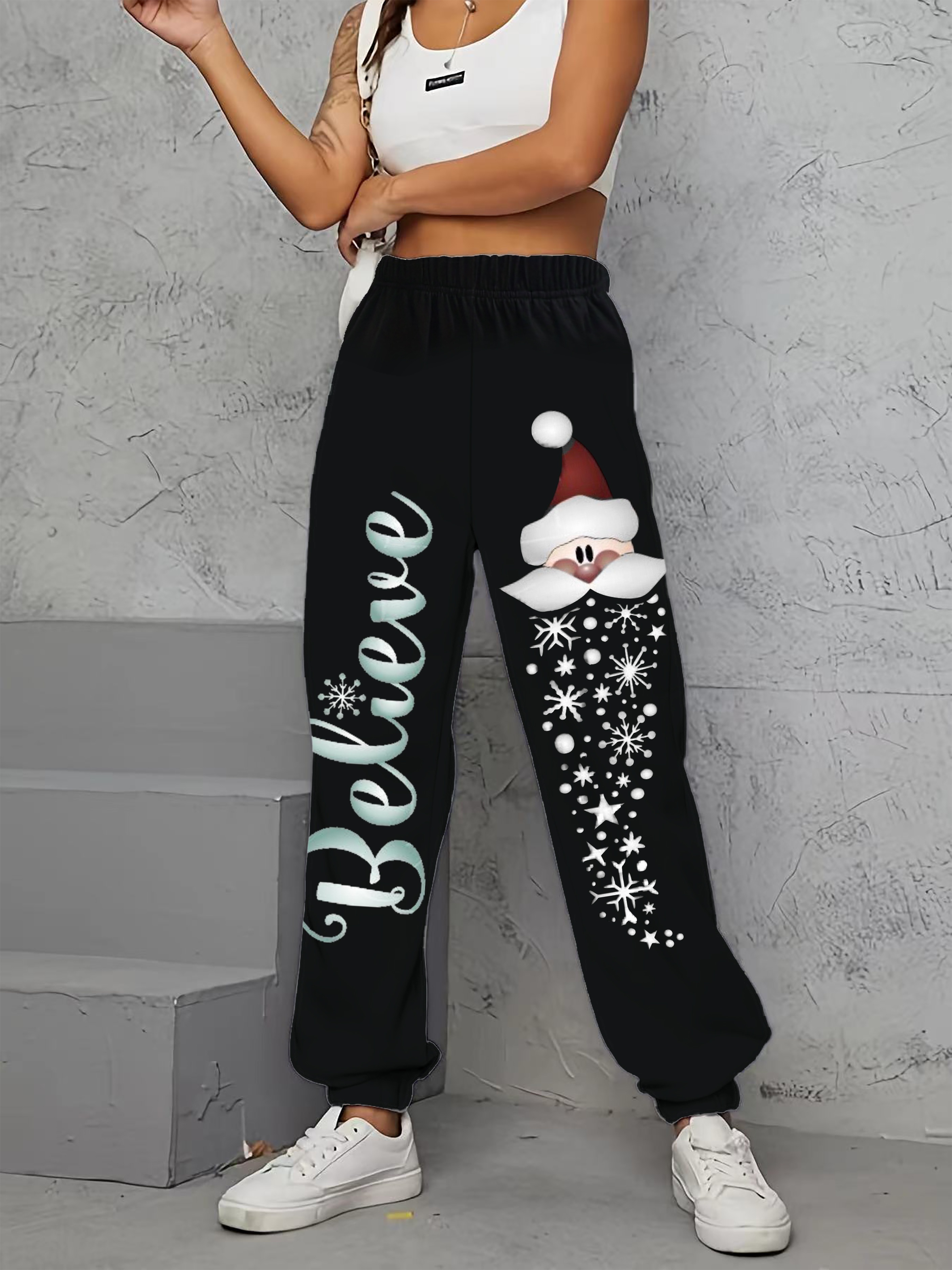 Christmas Snowman Print Loose Pants Casual Elastic Waist - Temu Canada