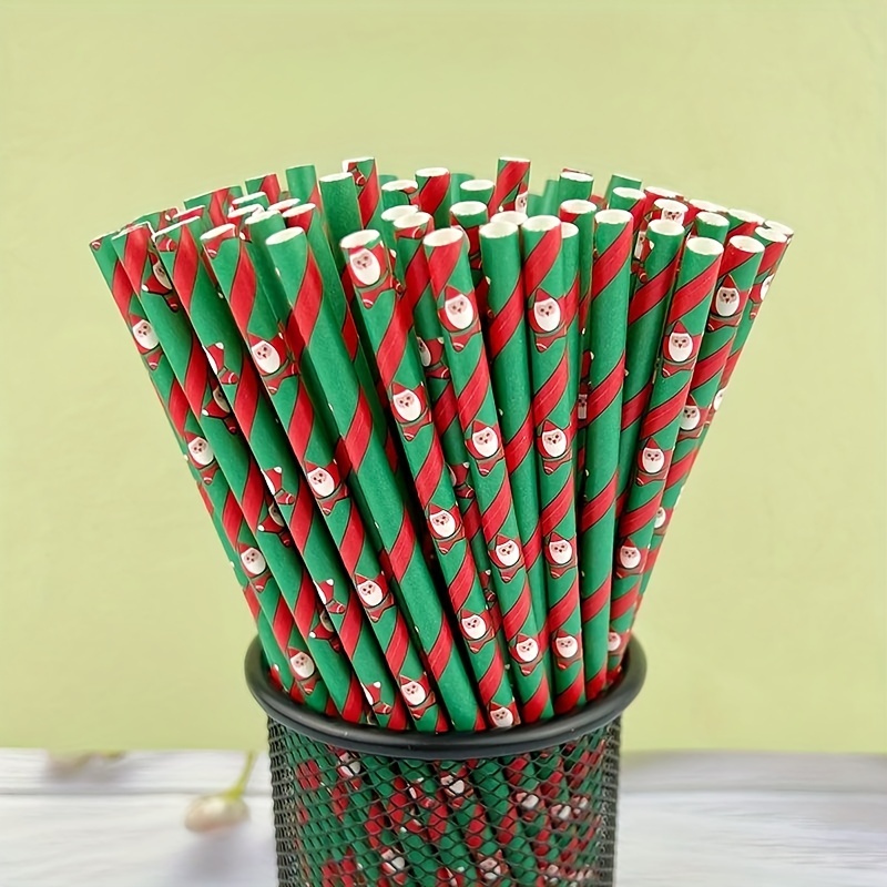 6pcs Christmas Elements Decor Cartoon Santa Claus & Star Pattern Drinking  Straws