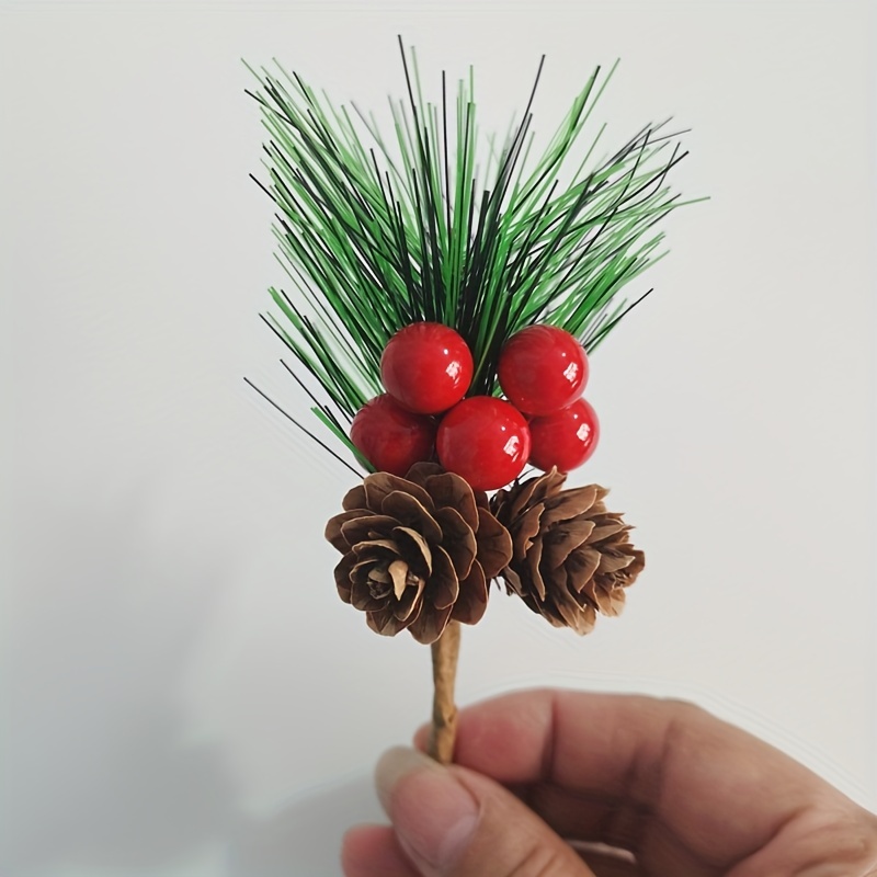 5/10pcs Artificial Pine Cone Picks,Red Berry Needle Stems,Pine Branches  Evergreen Christmas Decor, Christmas Tree And Gift Decorations, Handmade  Pine