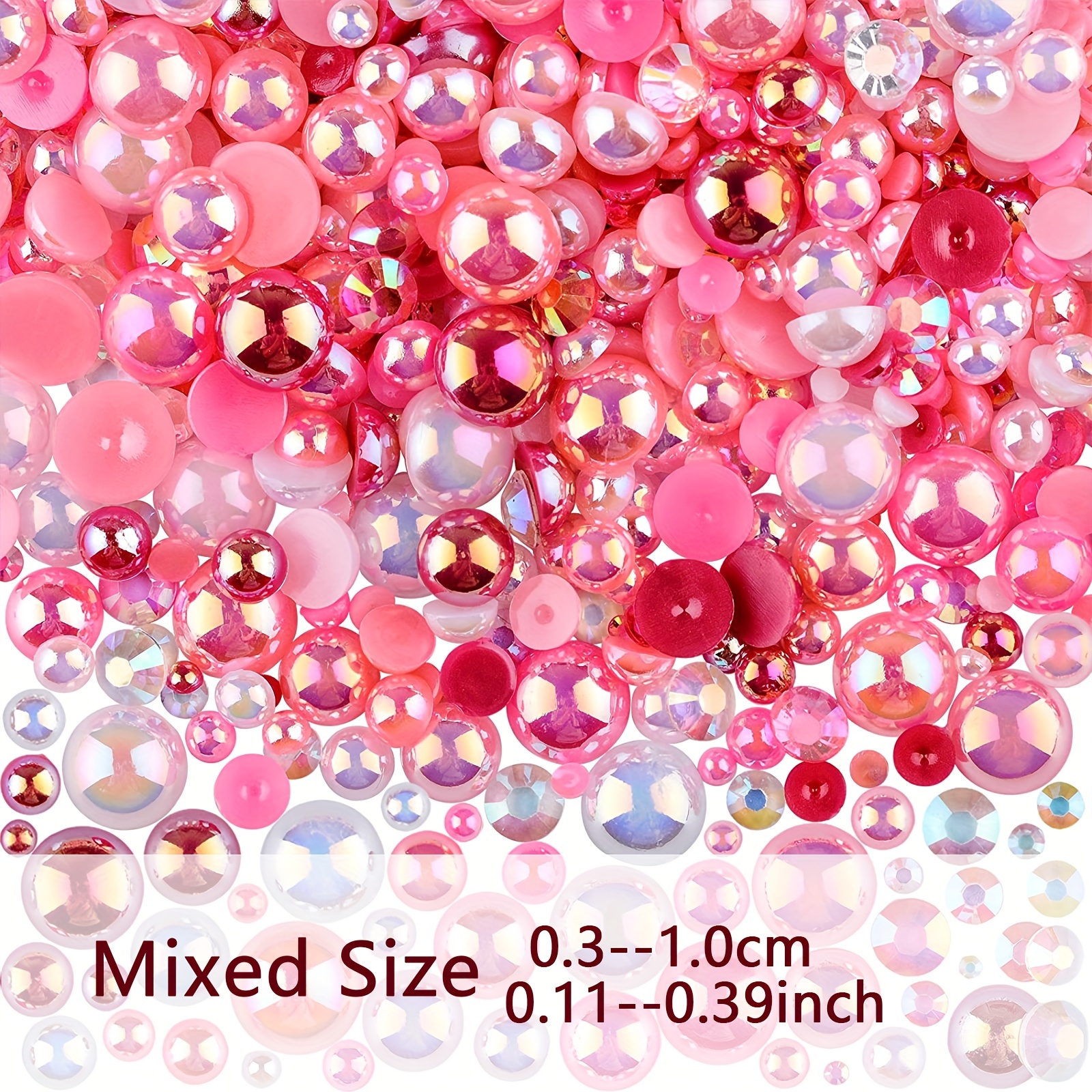 2.12oz Mixed Pink Series Half Pearl And Rhinestones, 3-10mm FlatBack  Rhinestones For Crafting DIY Nail Art Shoes Clothes Tumblers Scrapbooking