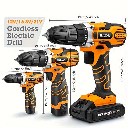 1pc Electric Drill, 12V, 16.8V, 21V, Cordless Drill, Various Speed, Li-Ion Battery Powered, 25+1 Torque Setting, 3/8" Keyless Chuck, Electric Drill For Metal, Wood, Ceramic Tile Drilling