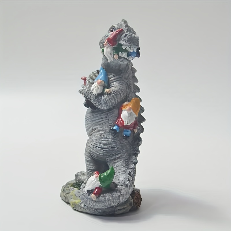 Dinosaur Eating Gnome Statue for Garden Decor