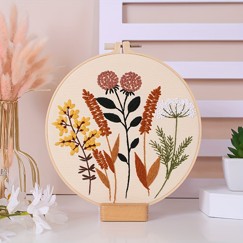 Color Floral Embroidery Kit Diy Starter Embroidery Set With - Temu