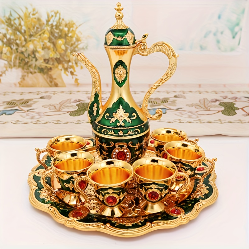 CITZAS Juego de tetera turca vintage, juego de tetera y taza de metal que  incluye bandeja de té, juego de servicio de té para servir té, café, vino
