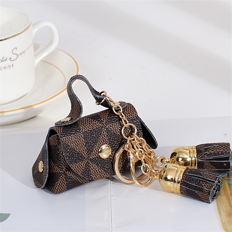 Mini Vintage Pattern Storage Bag, Portable Headphone Bag With Button, Faux  Leather Keychain Bag