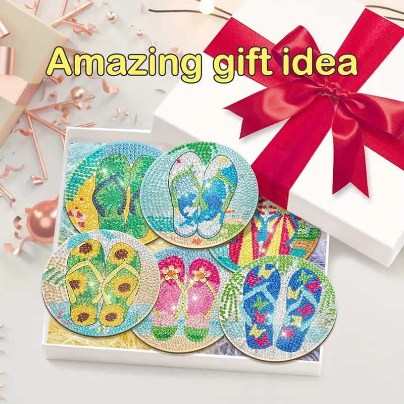8 Pcs Diamond Painting Flip Flop Coasters Kit Diamond Art Coasters Kit with Holder for Adults, DIY Diamond Dotz Coasters for Women, Beginners, Kids