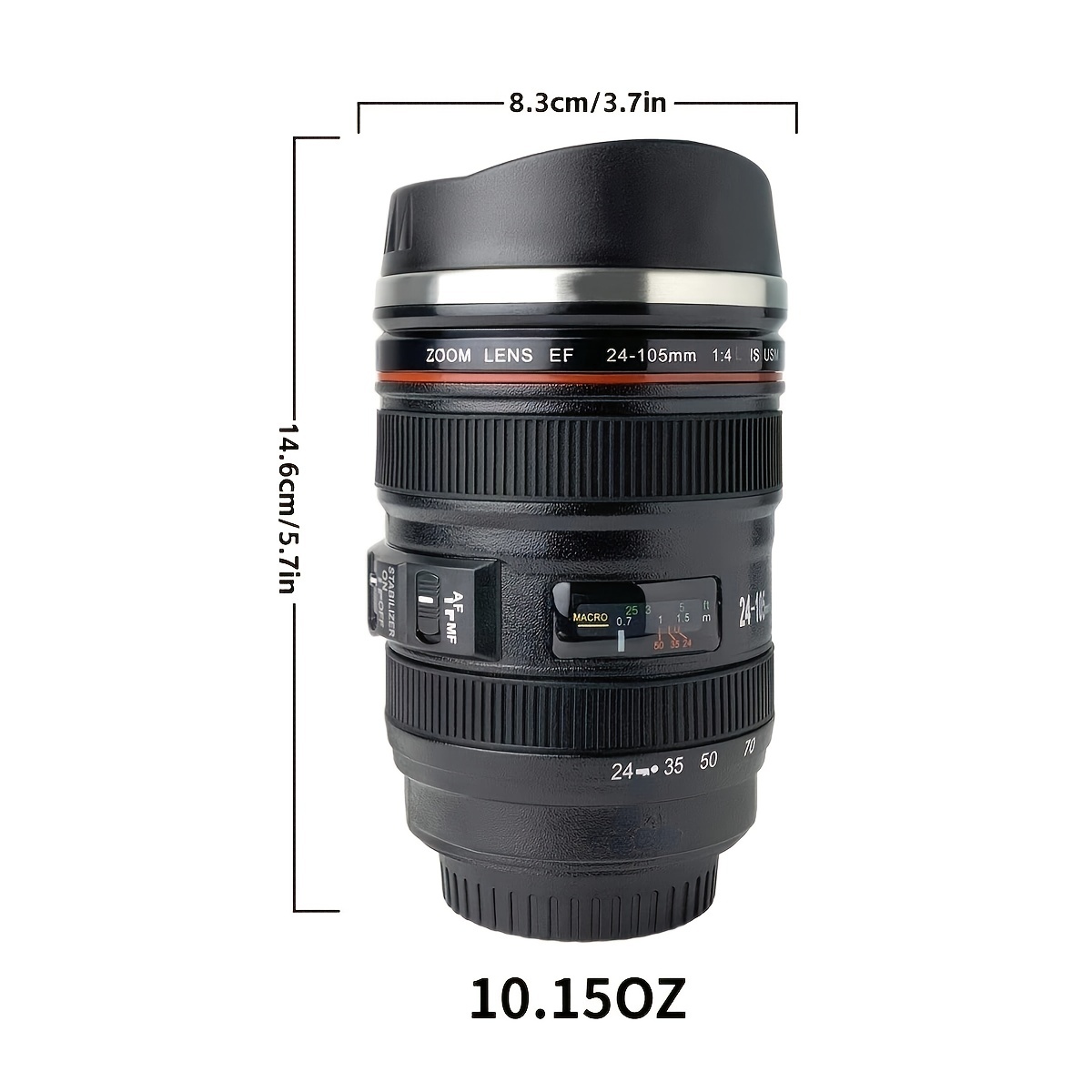 Camera Lens Coffee Mug with USB Stainless Steel Liner