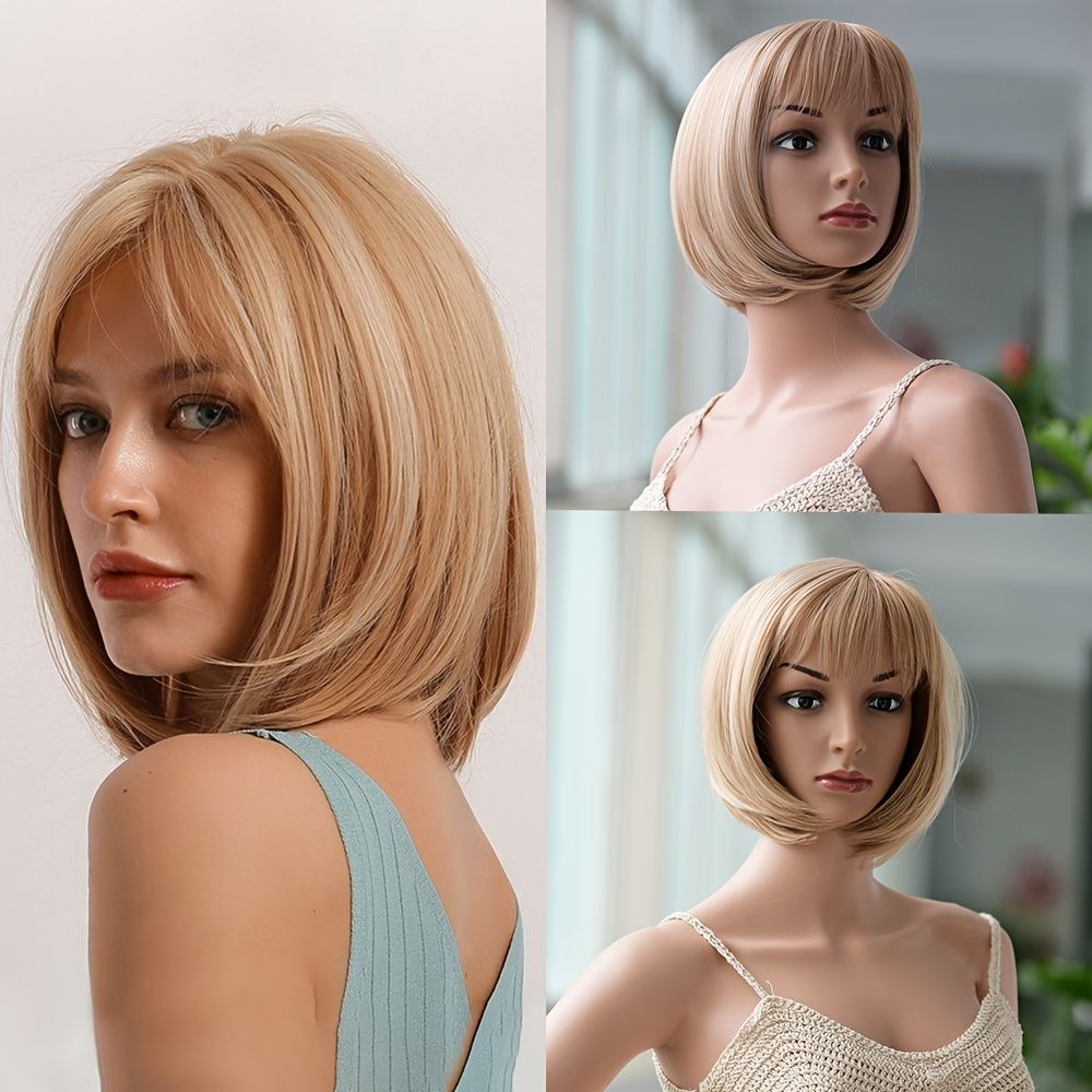 Synthetic Short Bob Wigs With Bangs Heat Resistant Ombre Ash Blonde Color Machine Made Wig For Women Daily Use - Beauty & Personal Care - Temu Synthetic Short Bob Wigs With Bangs Heat Resistant Ombre Ash Blonde Color Machine Made Wig For Women Daily Use - Beauty & Personal Care - Temu