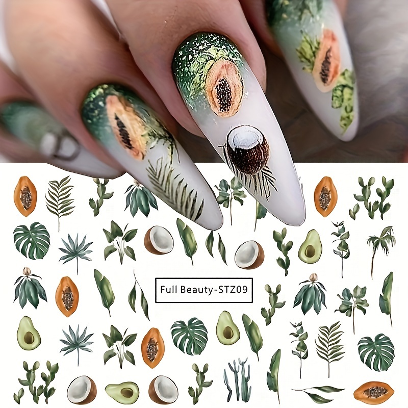 

6 Sheet Spring Flower Leaf Design Nail Water Transfer Stickers, Self Adhesive Fruit Design Nail Art Decals For Nail Art Decoration, Nail Art Supplies For Women And Girls