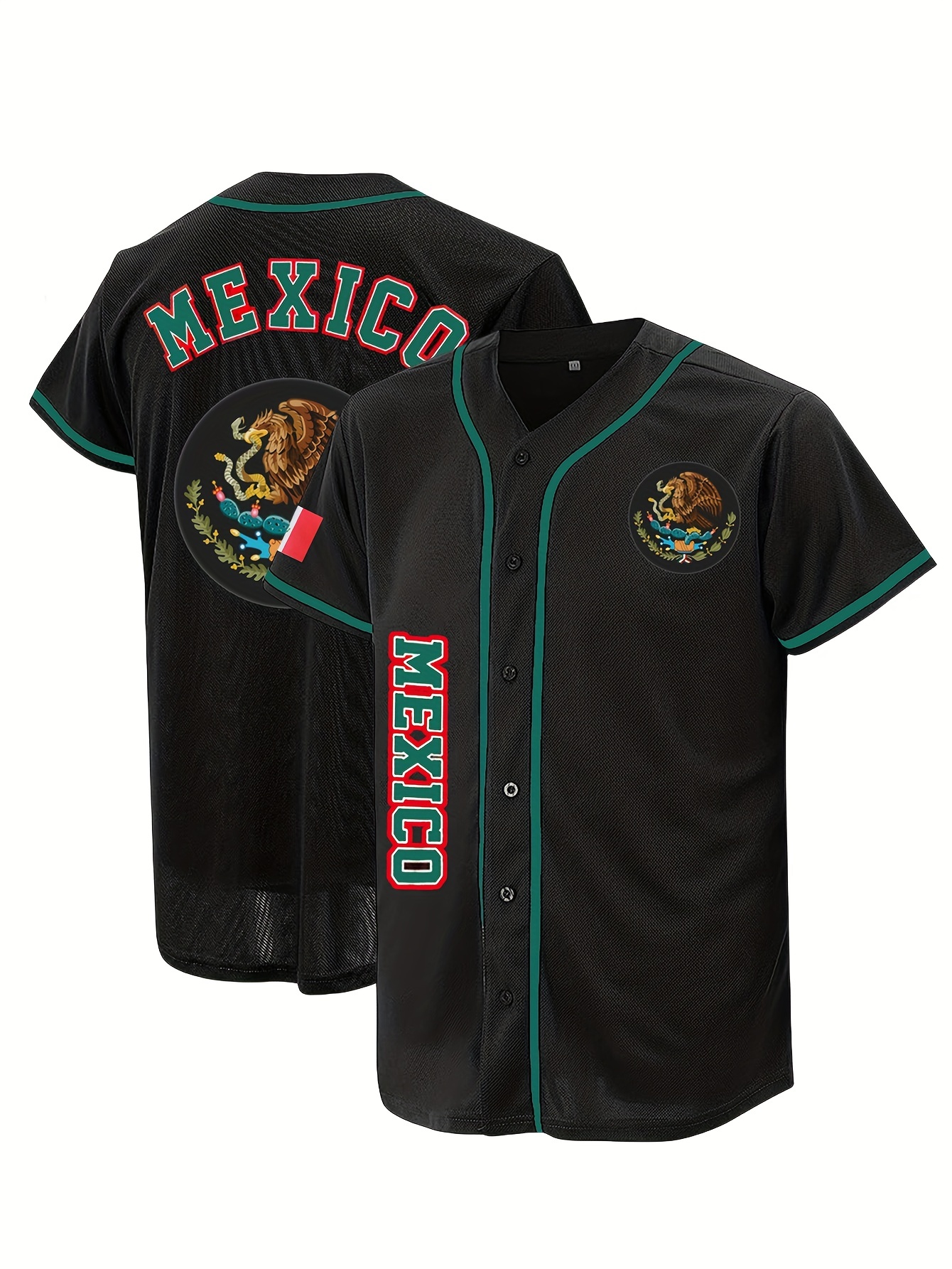 Men's Mexico Baseball Jersey, V Neck Short Sleeve Baseball Shirt, Breathable Embroidery Sports Uniform for Training Competition Party,Temu