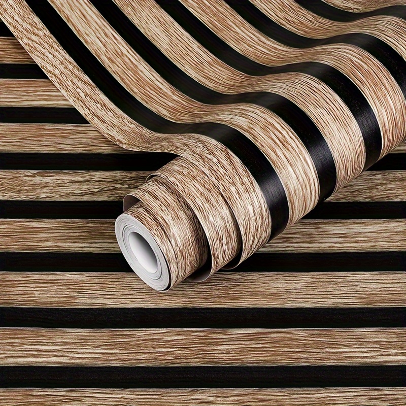Rollo de papel tapiz autoadhesivo, parte de la hoja cortada en 4 piezas de  diferentes colores de hojas en madera, papel tapiz extraíble para despegar