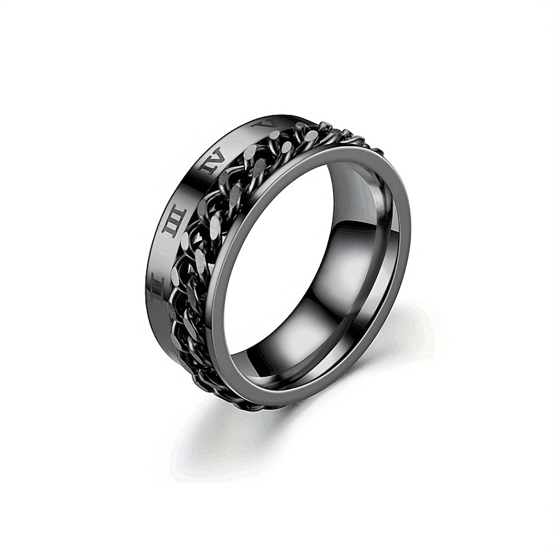 Roman numerals black ring stainless steel cool men ring cocktail wedding  jewelry