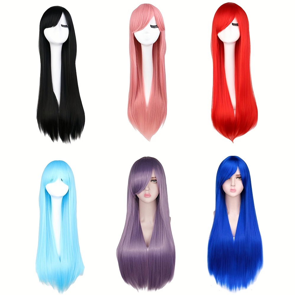 Long Straight Synthetic Wig With Bangs Heat Resistant For Halloween Cosplay