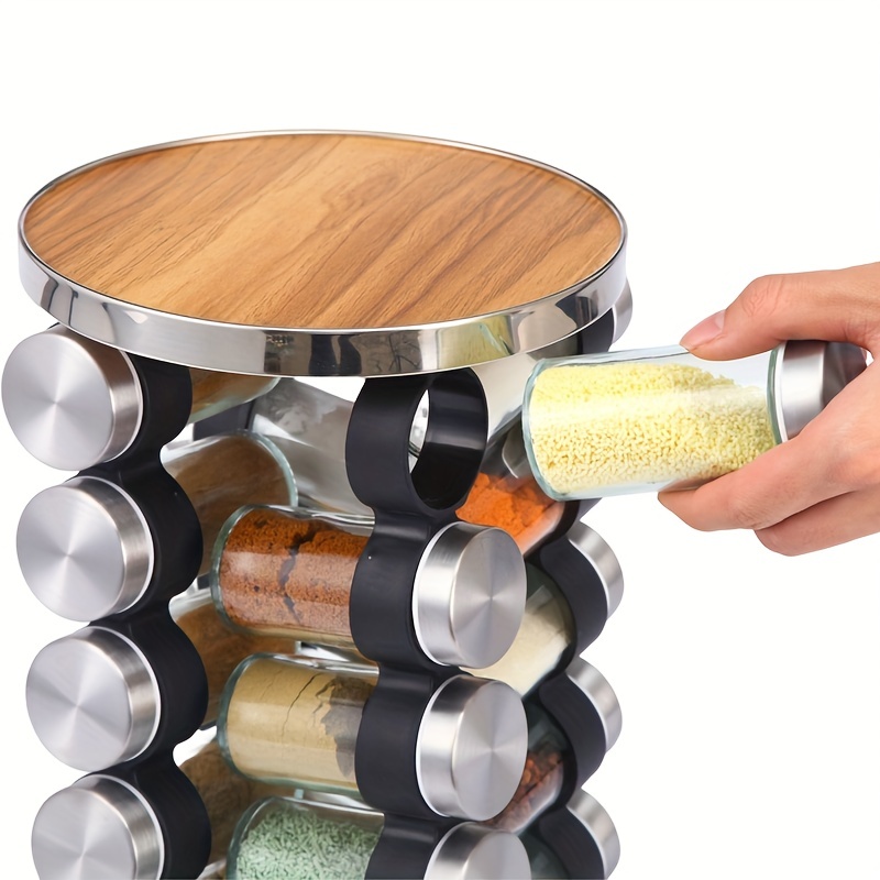 360° Revolving Spice Rack Set with 18 Spice Jars Kitchen Spice Tower  Organizer 