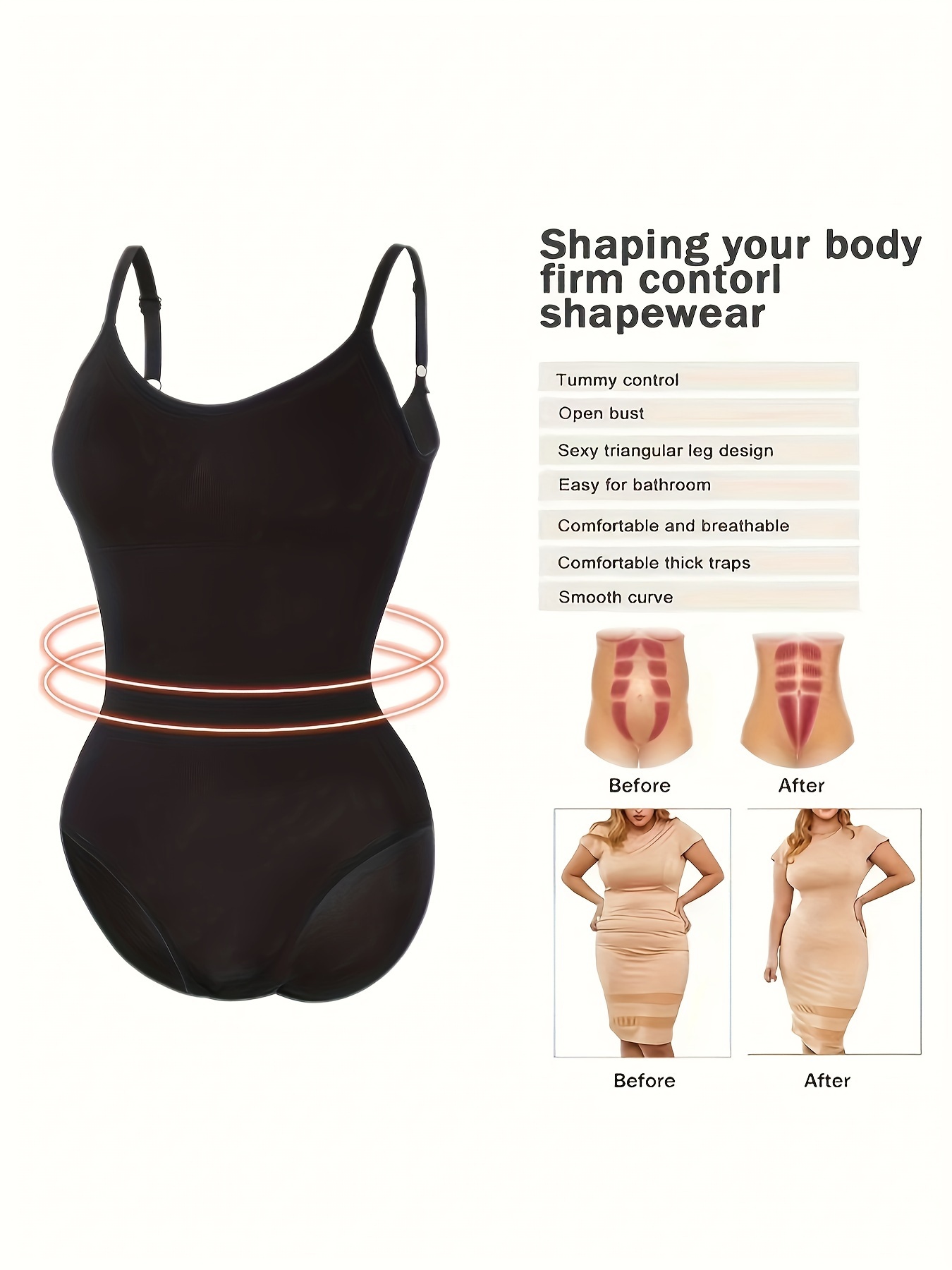 Women Tummy Control Open Bust Shapewear Bodysuit Seamless Slimming
