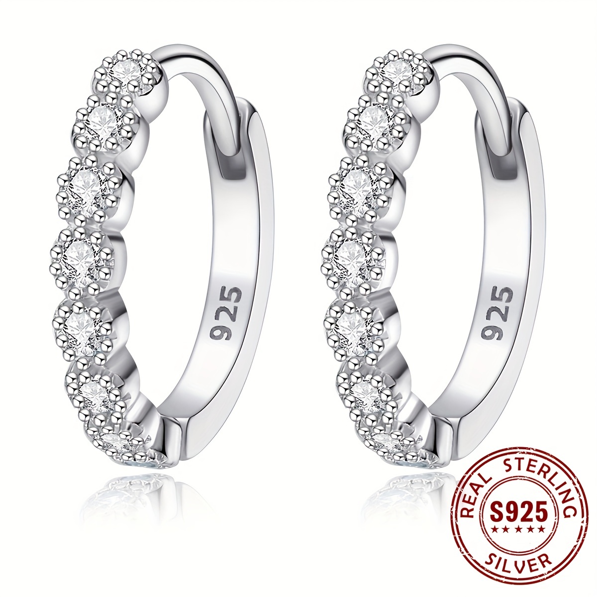 

925 Sterling Silver Dainty Hoop Earrings Embellished With Shiny Zircon Elegant Luxury Style For Women Dating Wedding Earrings