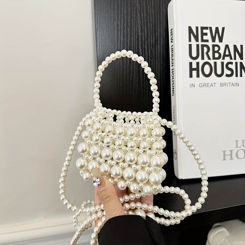 Beaded Pearl Evening Handbags, Mini Woven Prom Purse, Elegant