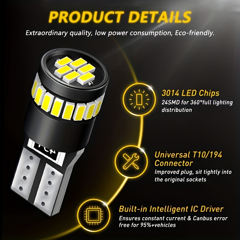 168 2825 W5W T10 LED Interior Light Bulbs 2W 300% Brighter Amber | 2 Bulbs