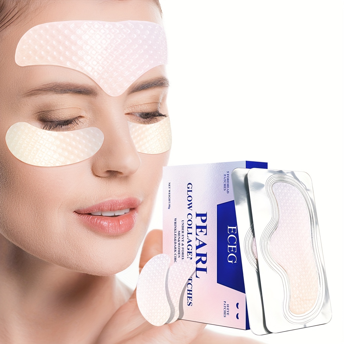 Pearl Forehead Patch Set with 24K Eye Mask - Moisturizing and Pore Refining