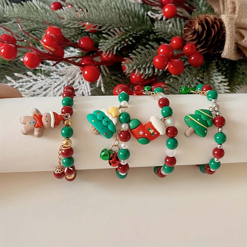 Cute Red Green Beads Santa Claus Snowman Bell Pendant Beaded - Temu