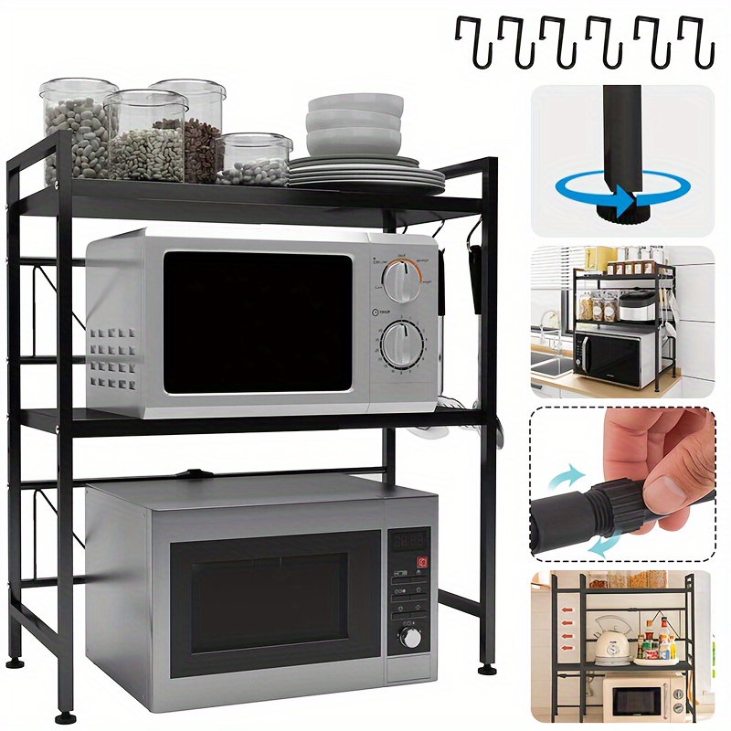 Estante para horno de microondas de cocina, sobre la encimera, soporte de  metal para microondas, estante de soporte para horno tostador, negro