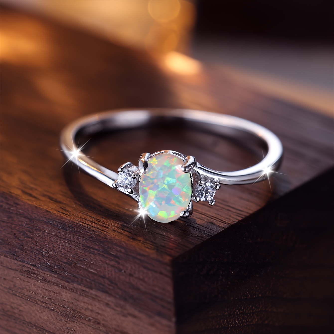 Women's Oval Australian Opal Ring in 925 Sterling Silver