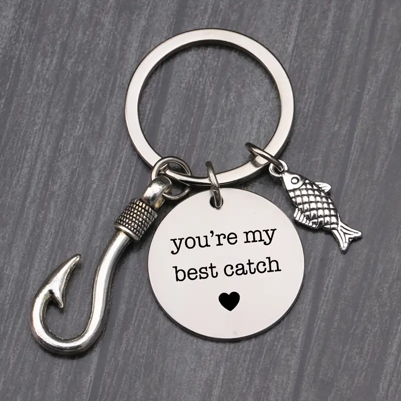 1pc You're My Best Catch Keyring For Men, Fishhook Keychain, Fishing Gift