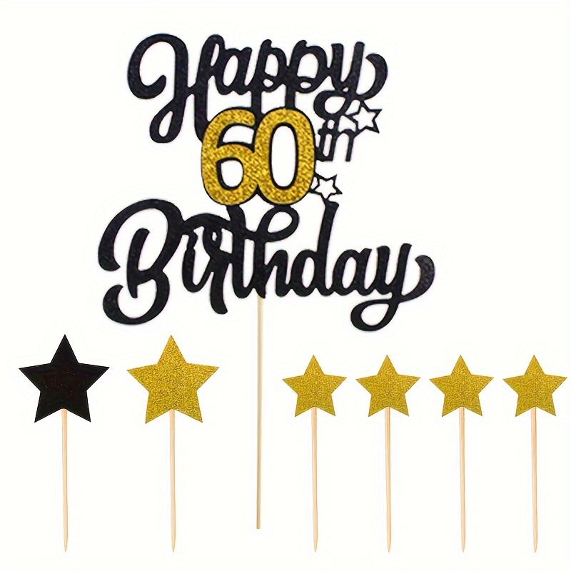 60th Cake Topper, Black and Gold 60 Cake Topper, 60th Party Decorations for  Him/her, Black Gold 60th Cake Decorations, Cheers to 60 Years 