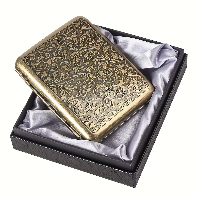 Luxury Long Fashion Cigaret Case Slim Brass Tang Grass Pattern Cigar  Storage Box With Gift Box Tobacco Holder