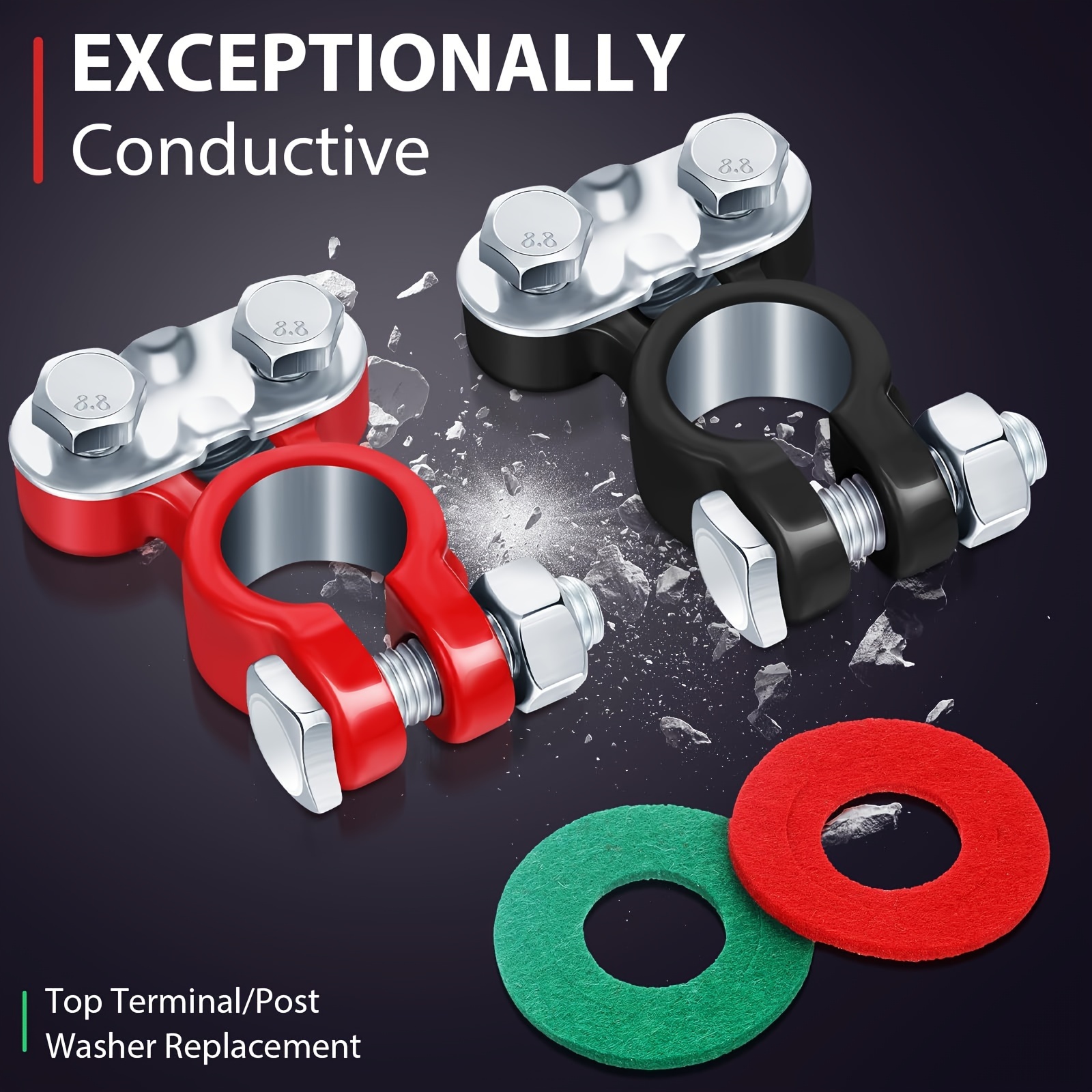 8pcs car battery terminal connector with gasket galvanized top post terminal anti corrosion gasket replacement clips for boat rv car details 0