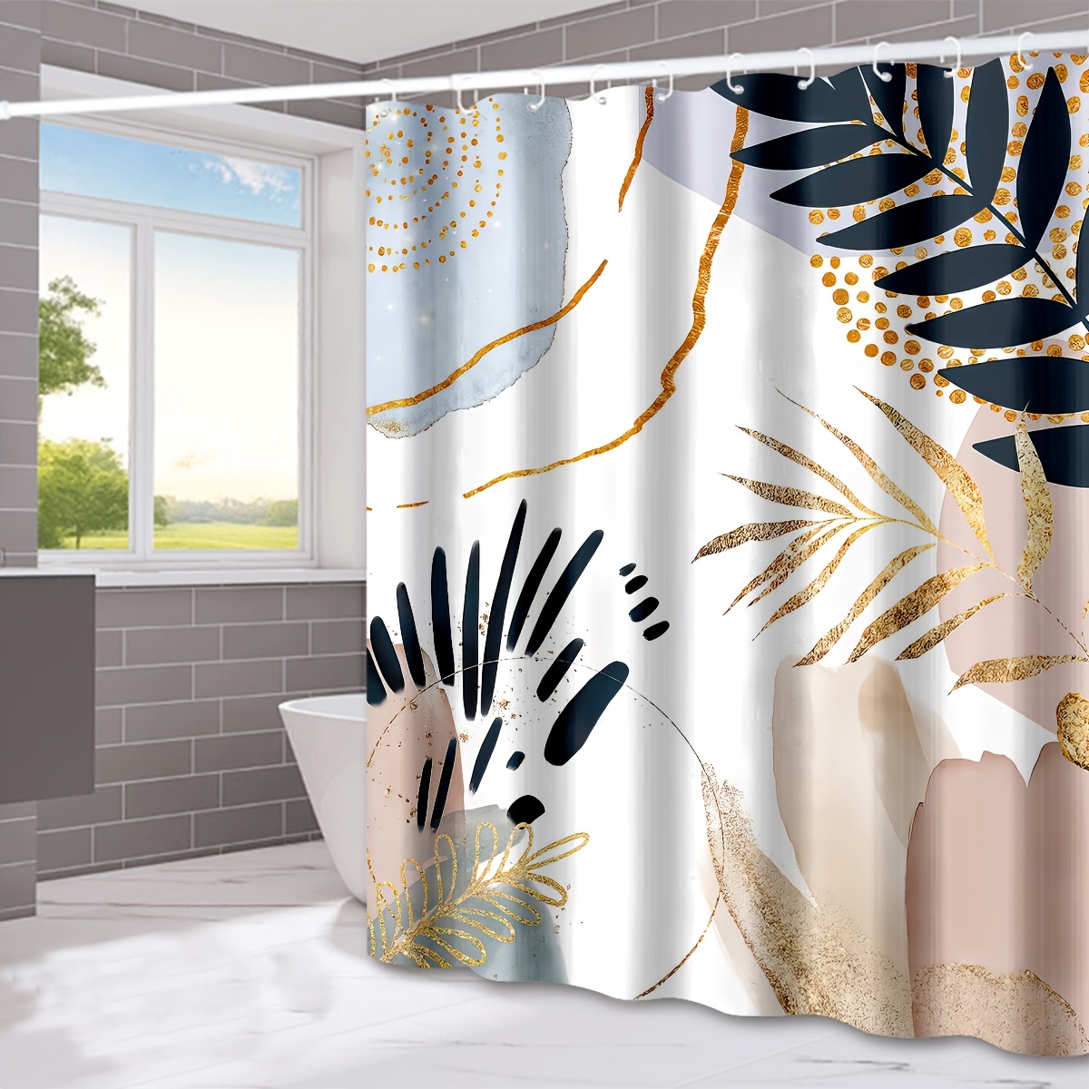 Abstract Century Shower Curtain Pastel Geometric Golden - Temu Canada