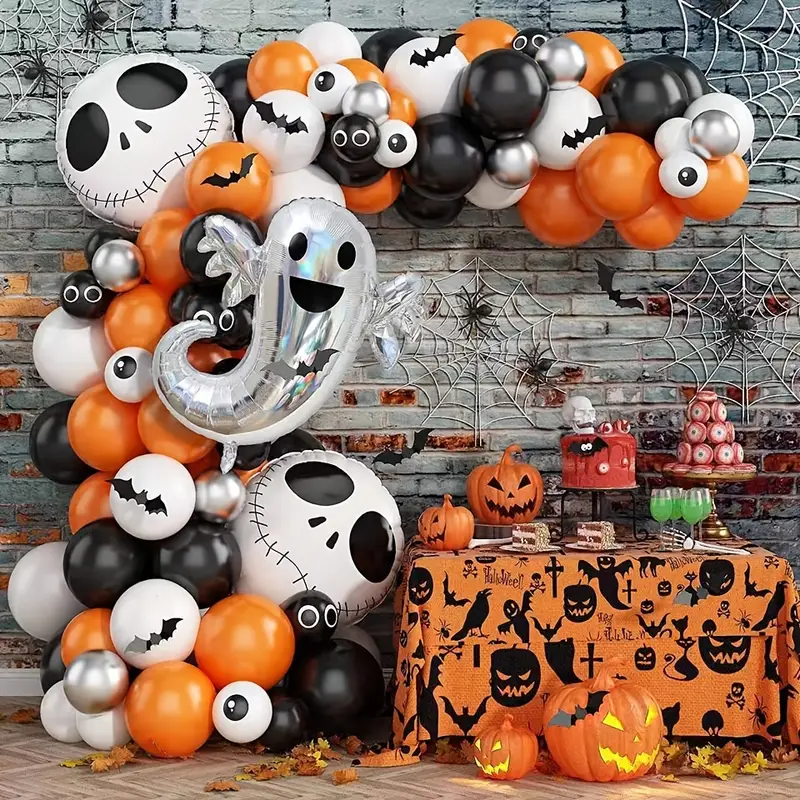 105pcs orange black balloon garland arch kit with ghost skull balloons for nightmare before christmas day of the dead halloween baby shower decorations christmas halloween thanksgiving day gift details 0
