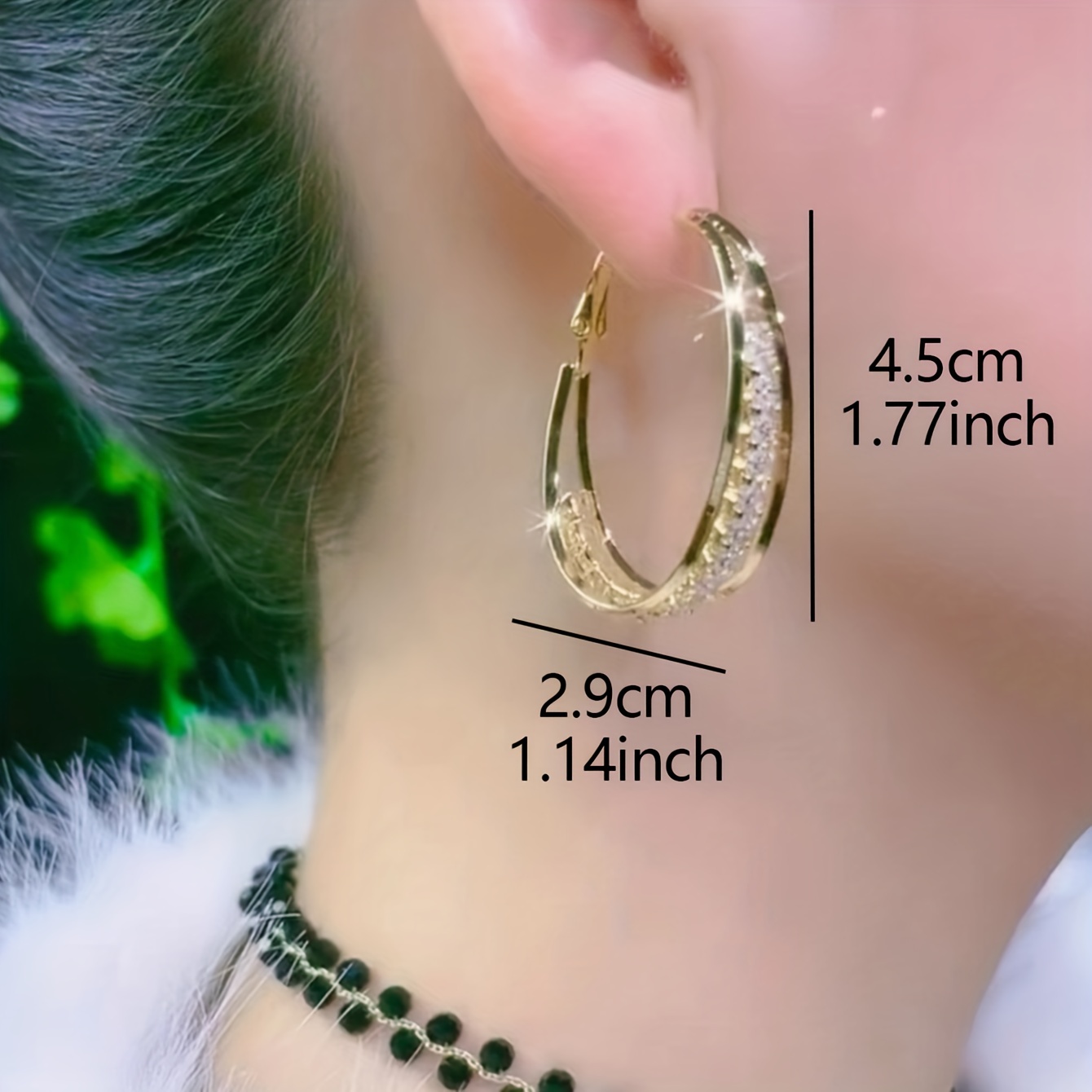 delicate female gift, 3 layer shiny rhinestone decor hoop earrings retro elegant style zinc alloy jewelry delicate female gift details 4
